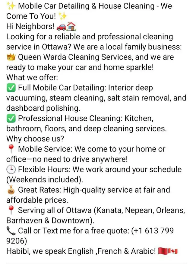 Mobile Car Detailing & House Cleaning -Ottawa