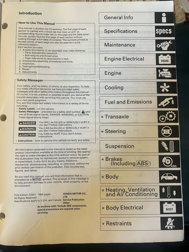 ‘98-02 Accord Service Manual - Photo 2