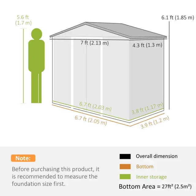 7'x 4'x 6' Garden Tool Shed Metal Storage Shed w/ Foundation Kit - Photo 3