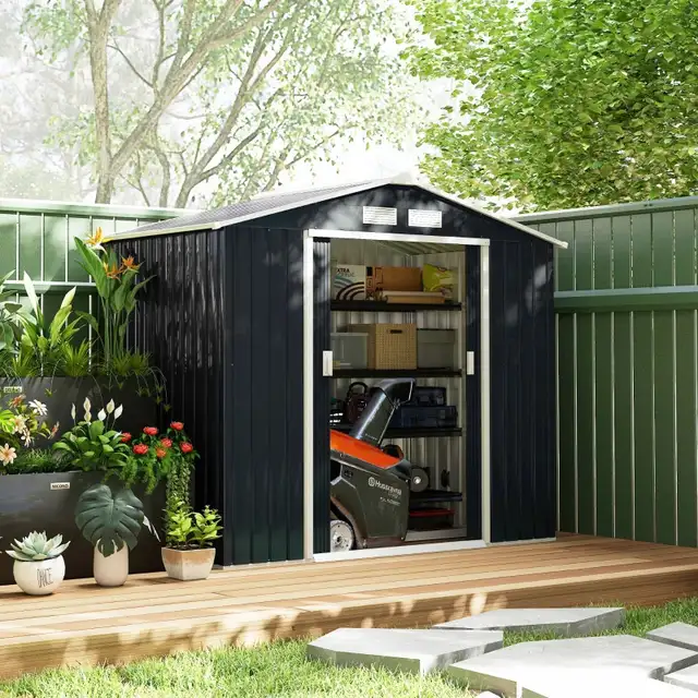 7'x 4'x 6' Garden Tool Shed Metal Storage Shed w/ Foundation Kit - Photo 8