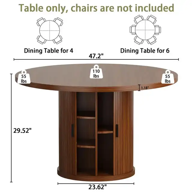 47’ Wooden Round Dining Table w/ Wood Strip Base & 2-Layer Stor - Photo 2