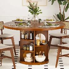 47’ Wooden Round Dining Table w/ Wood Strip Base & 2-Layer Stor - Photo 3