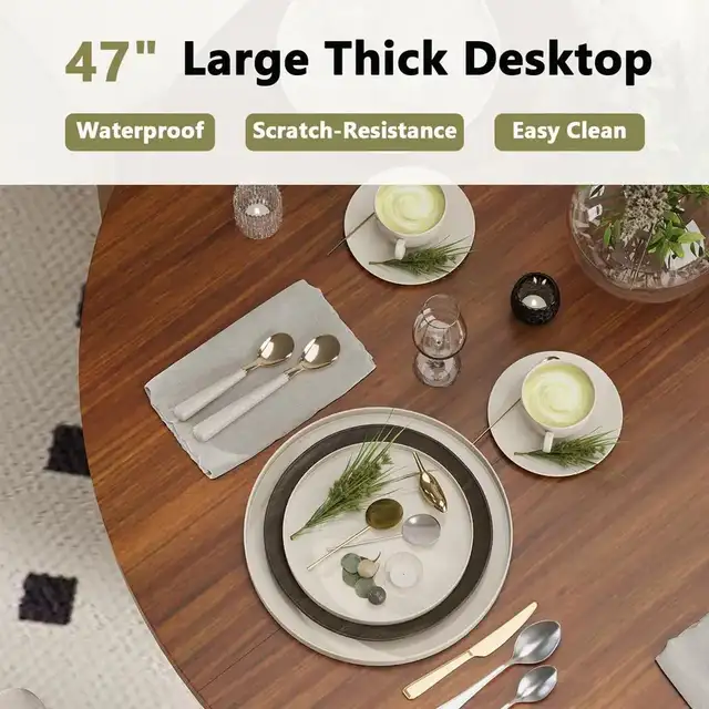 47’ Wooden Round Dining Table w/ Wood Strip Base & 2-Layer Stor - Photo 4