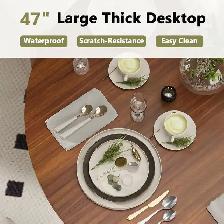 47’ Wooden Round Dining Table w/ Wood Strip Base & 2-Layer Stor - Photo 4