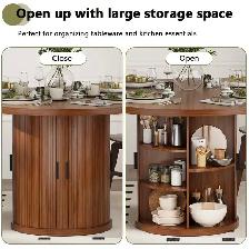 47’ Wooden Round Dining Table w/ Wood Strip Base & 2-Layer Stor - Photo 5