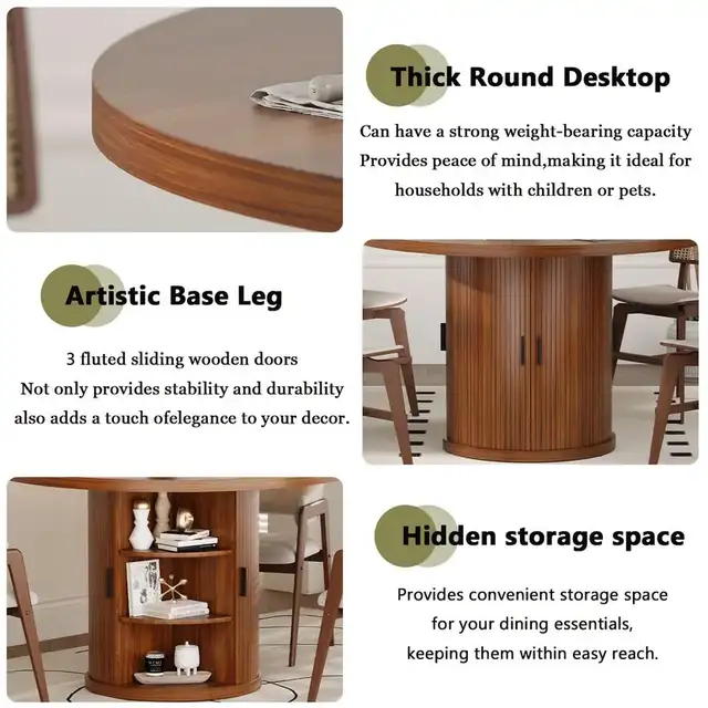 47’ Wooden Round Dining Table w/ Wood Strip Base & 2-Layer Stor - Photo 6