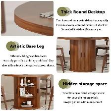 47’ Wooden Round Dining Table w/ Wood Strip Base & 2-Layer Stor - Photo 6