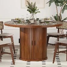 47’ Wooden Round Dining Table w/ Wood Strip Base & 2-Layer Stor - Photo 7