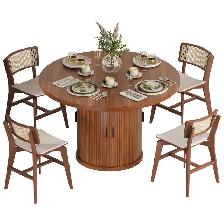 47’ Wooden Round Dining Table w/ Wood Strip Base & 2-Layer Stor - Photo 8