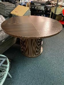 47’ Wooden Round Dining Table w/ Wood Strip Base & 2-Layer Stor - Photo 9