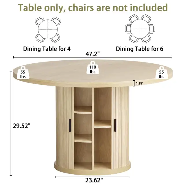47’ Round Dining With 2-Layer Storage & Wood Strip Base - Photo 2