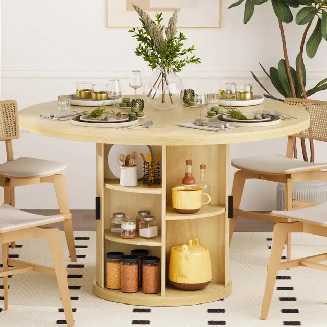 47’ Round Dining With 2-Layer Storage & Wood Strip Base - Photo 3