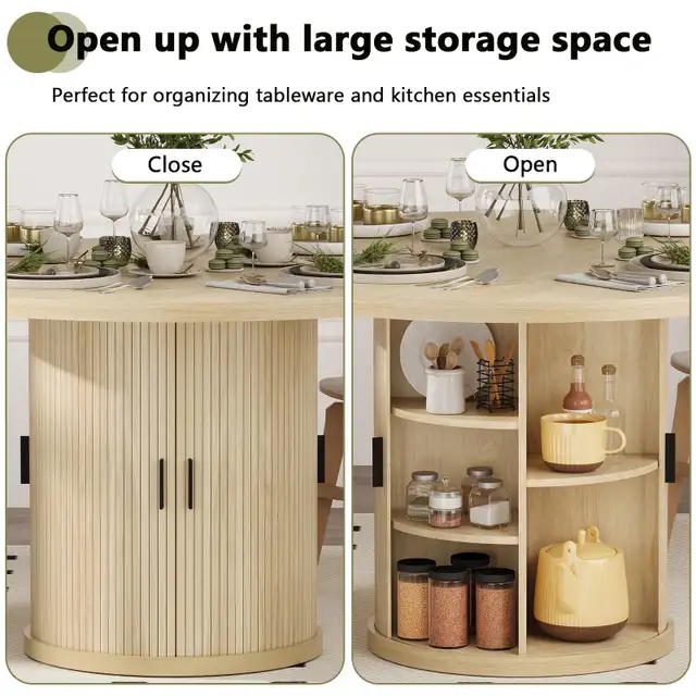 47’ Round Dining With 2-Layer Storage & Wood Strip Base - Photo 4