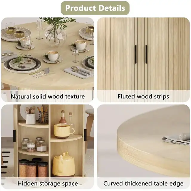 47’ Round Dining With 2-Layer Storage & Wood Strip Base - Photo 5