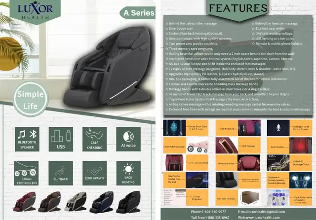" LUXOR HEALTH A Series Massage Chair Wholesale ON SALE $2479.00 - Photo 7