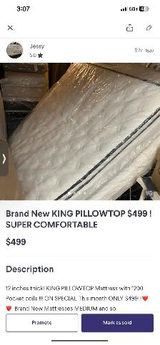 Brand New KING PILLOWTOP Mattresses $499 Platform $99 - Photo 9