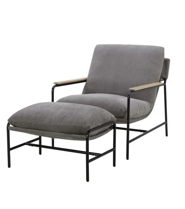 Grey fabric sling chair with ottoman - Photo 3