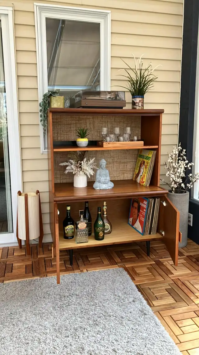 Mid century. TEAK TECK. Lampe / Crédence, buffet disque vinyle, - Photo 2