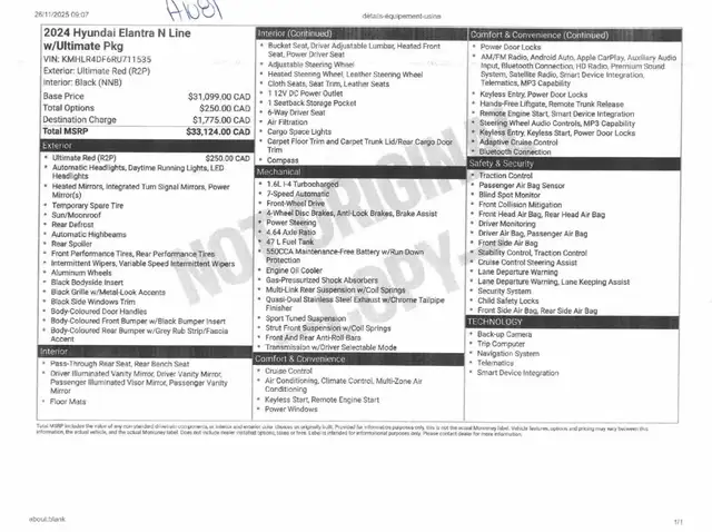 Hyundai Elantra N Line Ultimate Toit 2024 à vendre - Photo 11