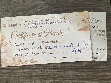 Nails gift certificate $100. $20 off.