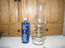 ANTIQUE OIL LAMP FONT WITH BRASS COLLAR BURNER & CHIMNEY