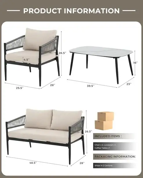 Brand New 4Pcs Patio Furniture Set - 4.5' Thick Cushions $499 - Photo 2