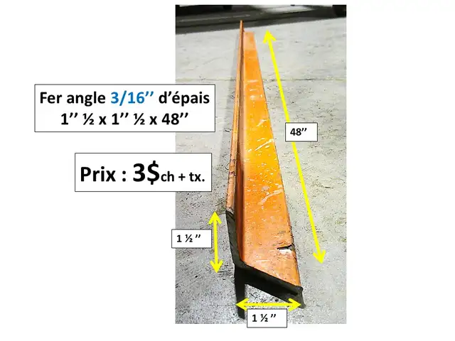 Fer angle 1/8'' d'épais  x 1'' 1/2x1''1/2 x 48''long. et autres - Photo 2