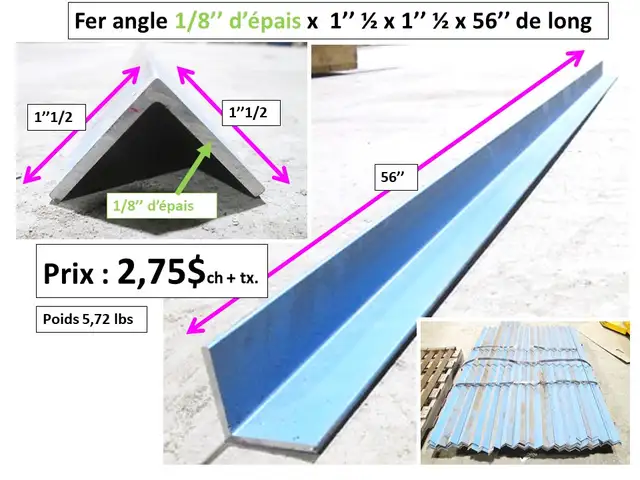 Fer angle 1/8'' d'épais  x 1'' 1/2x1''1/2 x 48''long. et autres - Photo 4