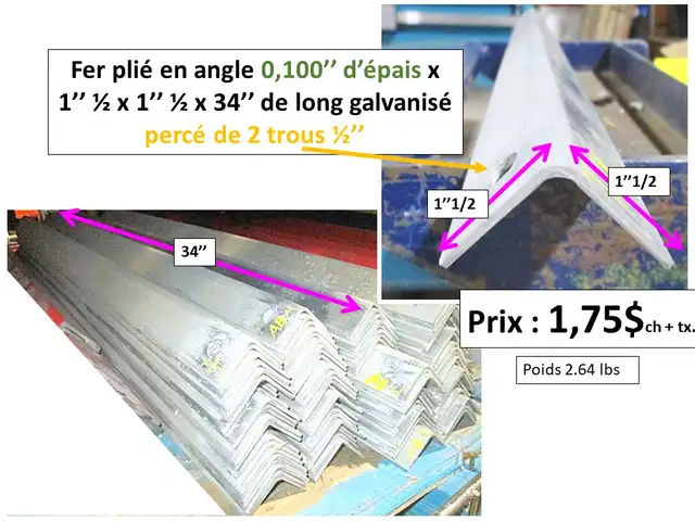 Fer angle 1/8'' d'épais  x 1'' 1/2x1''1/2 x 48''long. et autres - Photo 9