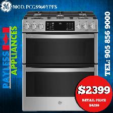 GE Profile PCGS960YPFS 30' Slide In Double Oven Gas Range Air Fr
