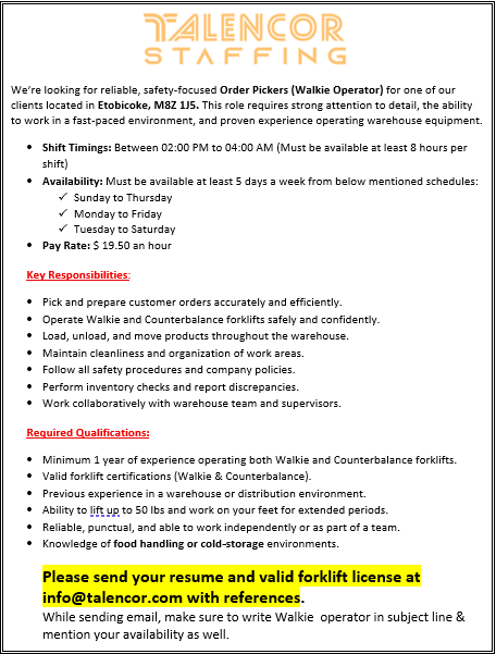 Order Picker (Short-term assignment)