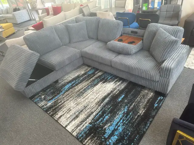 L Shape Sectional Sofa Grey Corduroy Fabric Only for $799. - Photo 2