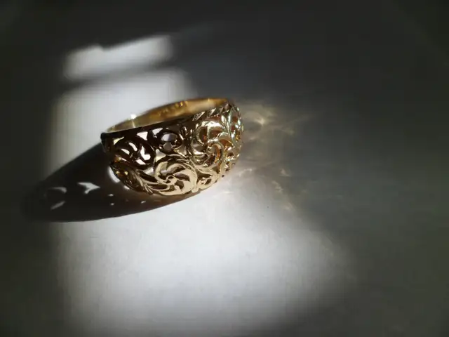 10 kt yellow gold filigree ring - Photo 3