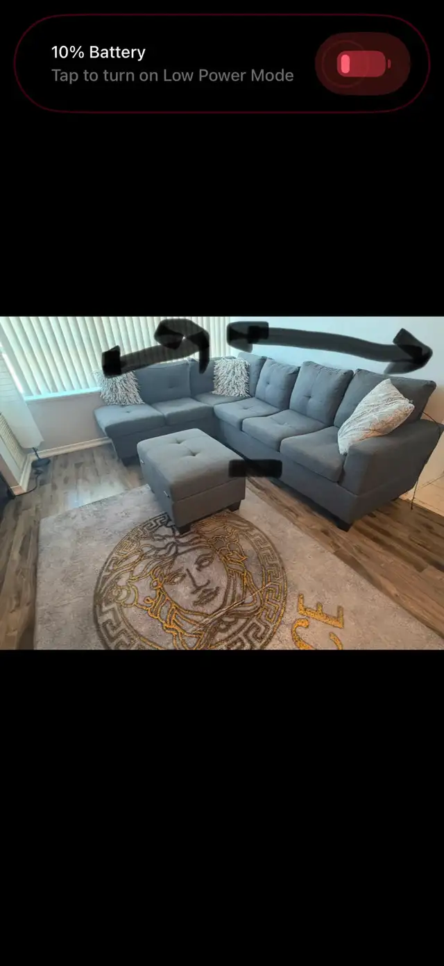 Sectional couch L shape in grey color, mint condition