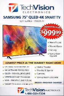 SAMSUNG 75' Q7F SERIES 4K UHD HDR QLED SMART TV (QN75Q7FAA