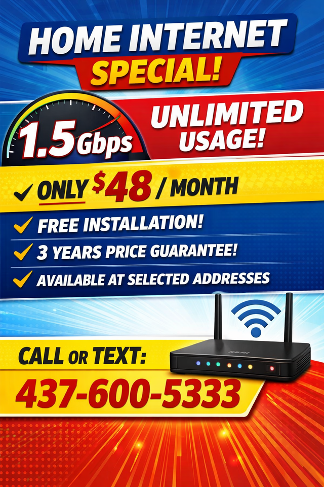 1.5Gbps Home Internet $48 – Unlimited   Free Install