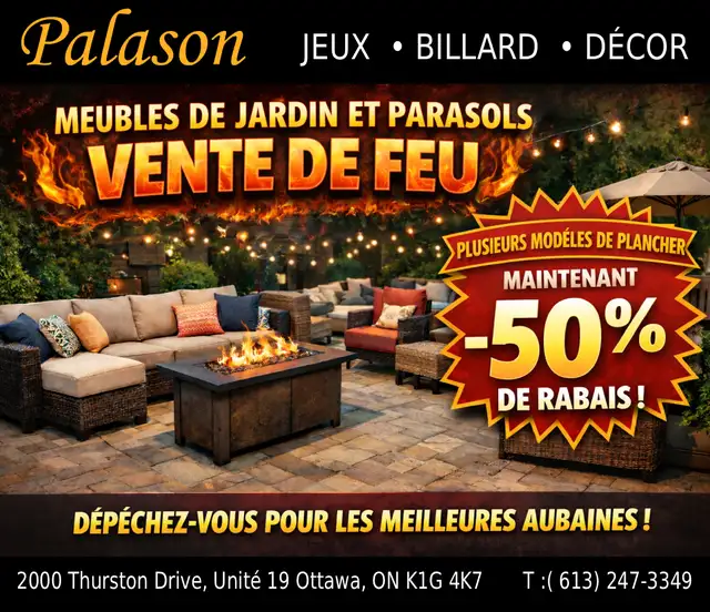 VENTE DE FEU Meubles Jardin Parasols Patio FIRE SALE Outdoor