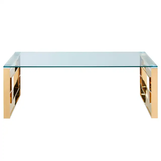 EROS COFFEE TABLE IN POLISHED GOLD AND THICK GLASS.. - Photo 6