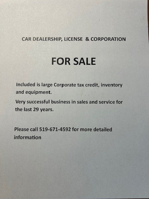 CAR DEALERSHIP LICENCE AND CORPORATION FOR SALE