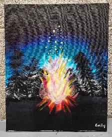 Painting of Forest Night Campfire