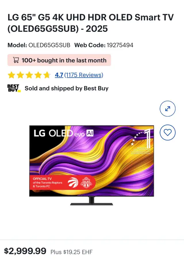 2025 LG 65" OLED G5 Smart TV – Luxury Picture Quality