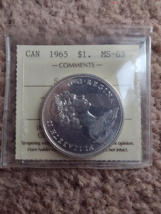 1965 Iccs ms63 Canada silver dollar small beads pointed 5varirty - Photo 5