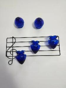Vintage Cobalt Blue Glass Bulb Cups  on Musical Note Wall Hangin