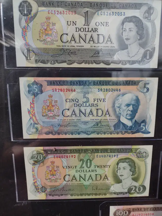 Framed 1969-1975 Canadian multi coloured banknote set $1 - $100 - Photo 4