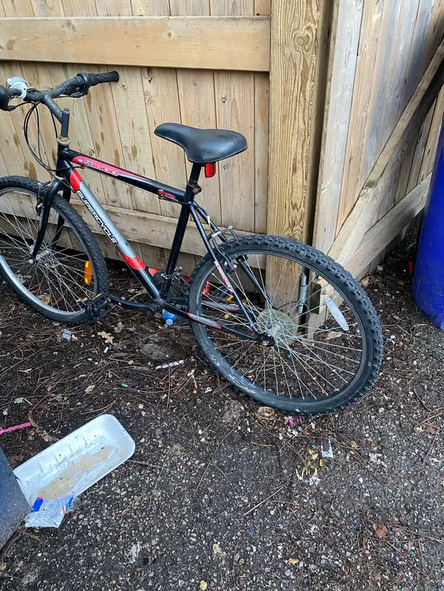 mountain bike red black and silver