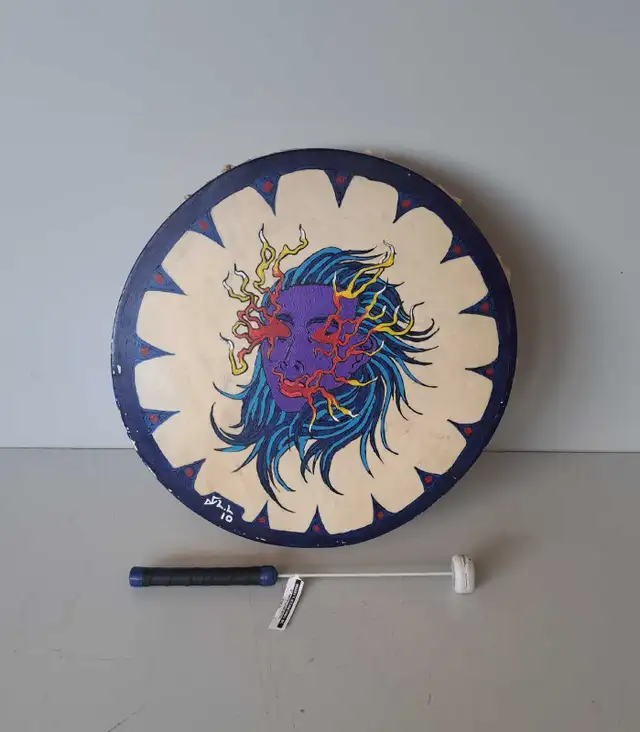 15' Painted Elk Hide Hand Drum & Stick(30506140)