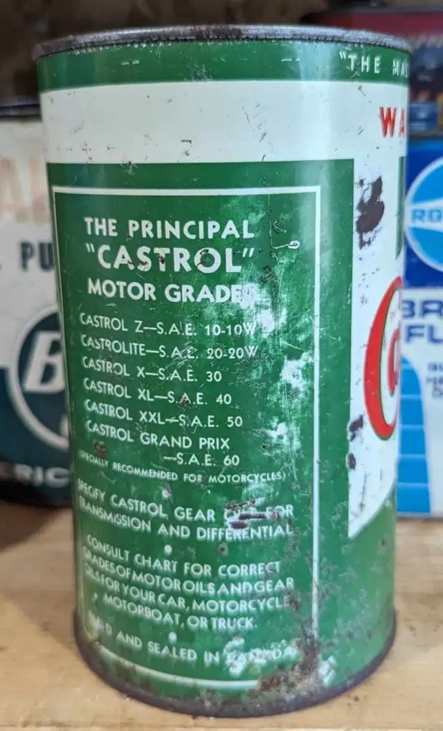 VINTAGE 1930's CASTROL WAKEFIELD MOTOR OIL IMPERIAL QUART CAN - Photo 6