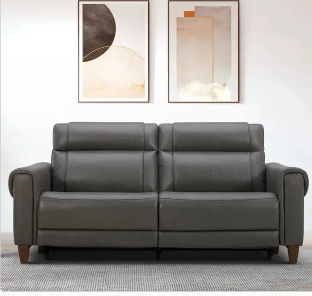 Grey leather power reclining sofa - Photo 3