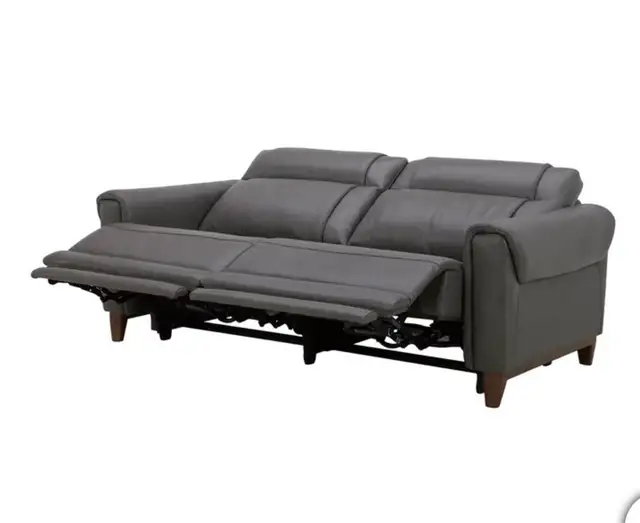 Grey leather power reclining sofa - Photo 5