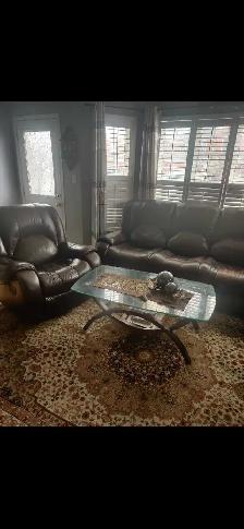 Faux Leather Sofa Set with Glass Coffee Table BRAMPTON ONTARIO